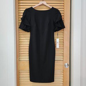 Calvin Klein NWT Black Sheath Dress with Ruffle Sleeve